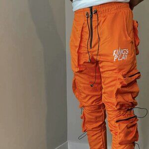Kings Play Orange Cargo Jogger Pants Sz M W30" Hip Hop Streetwear Sweatpants